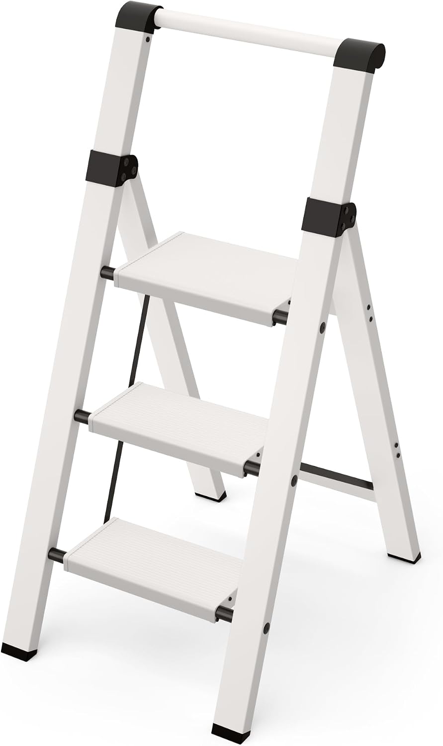 Taranta 3 Step Ladder,Lightweight Aluminum Step Stool Foldable -White