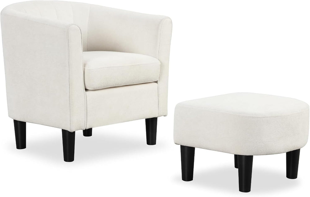 KOMFOTT Accent Chair with Ottoman, Upholstered Teddy Velvet Barrel Chair with...