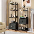 Furologee 5 Tier Bookshelf with Drawer, Tall Narrow Bookcase, Black Oak