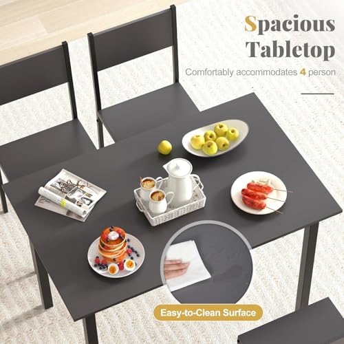 GIANTEX Dining Table Set for 4, 5-Piece Modern Kitchen Table and Chairs with Metal Frame & Adjustable Foot Pads, Space Saving Wood Dinette Set for Small Space, Breakfast Nook, Apartment (Grey)