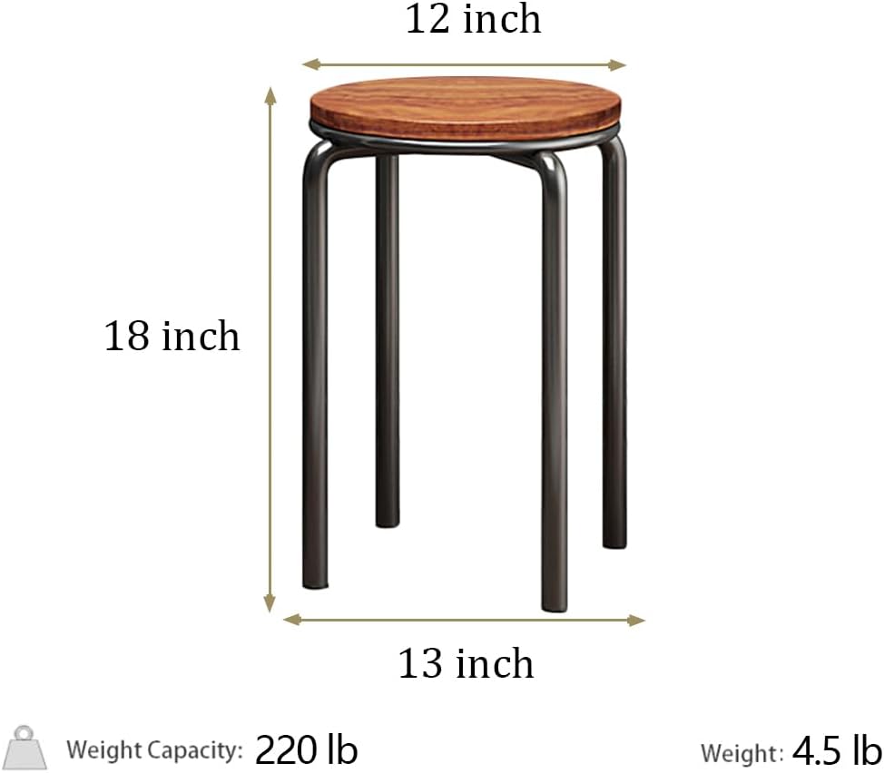 Stacking Stools Set of 4, 18" H Backless Round Wooden Top Portable Stack...