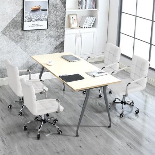Yaheetech 2PCS Mid-Back Office Chair on Wheels, Quilted PU Swivel Armchair