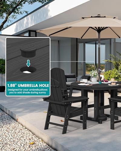 SERWALL 5-Piece Patio Dining Set, 45" Table & 4 Adirondack Chairs, Black