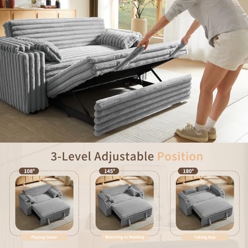 hansones 68.11" Corduroy Sleeper Chair Bed with USB Port, Cup Holders &a...