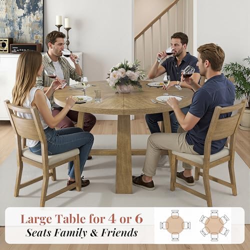 Jocisland Round Table Dining Set for 4, Solid Wood Mid-Century Mordern