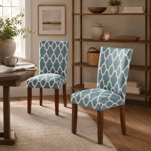 HomePop Parsons Classic Upholstered Accent Dining Chair, Set of 2, Teal and C...