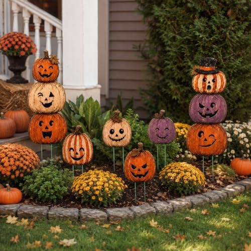 7 Pcs Halloween Vintage Pumpkin Yard Signs with Stakes Outdoor Lawn Decor