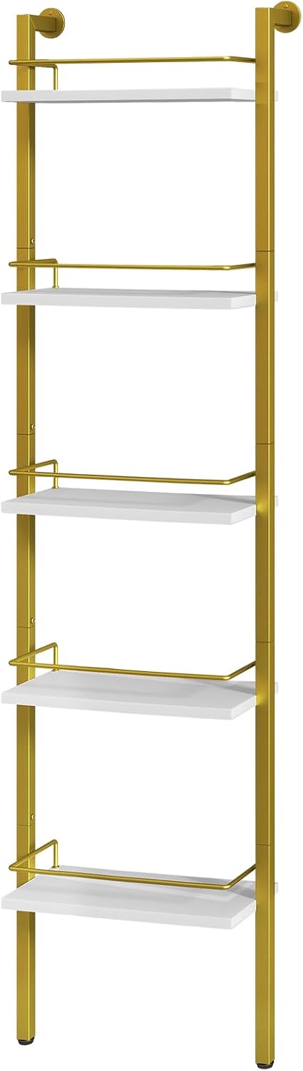 YMYNY 5-Tier Wall Mounted Wine Racks 16.93x7.87x69.68 White & Gold HWR001G | With Fences, Wall Mounted Floating Shelf, Bottles Holder, Liquor Cabinet Storage 16.93" L x 7.87" W x 69.68" H for Kitchen