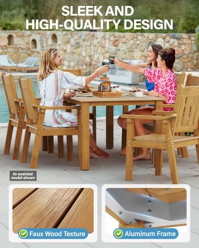 YEFU 7-Piece Patio Table Set, All-Weather HIPS, Metal Aluminum Frame, Teak