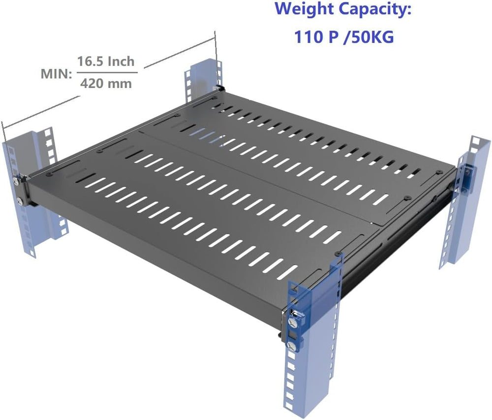 1U Vented 4-Post Adjustable Server Shelf -Mounting 16.5-29" D