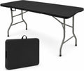 HAISIWLKJ Folding Table 6 FT Lightweight Camping Table Black Portable Plastic Rectangular Outdoor Dining Table Steel Legs Fold-in-Half with Carrying Handle for Indoor,Picnic,Party,Wedding,Events