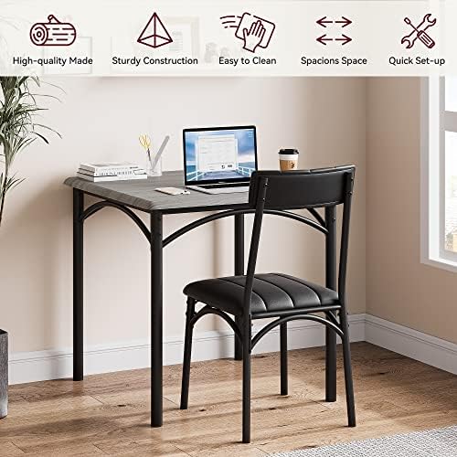GAOMON Dining Table Set for 2, Kitchen Table and Chairs for 2 with Upholstered Chairs, 3 Piece Dining Room Table Set, Square Kitchen Table Set for Small Space, Apartment, Studio, Rustic Gray