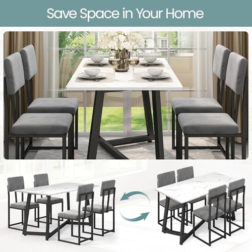 HUGROVE Dining Table Set for 4 with Velvet Upholstered Chairs Charcoal
