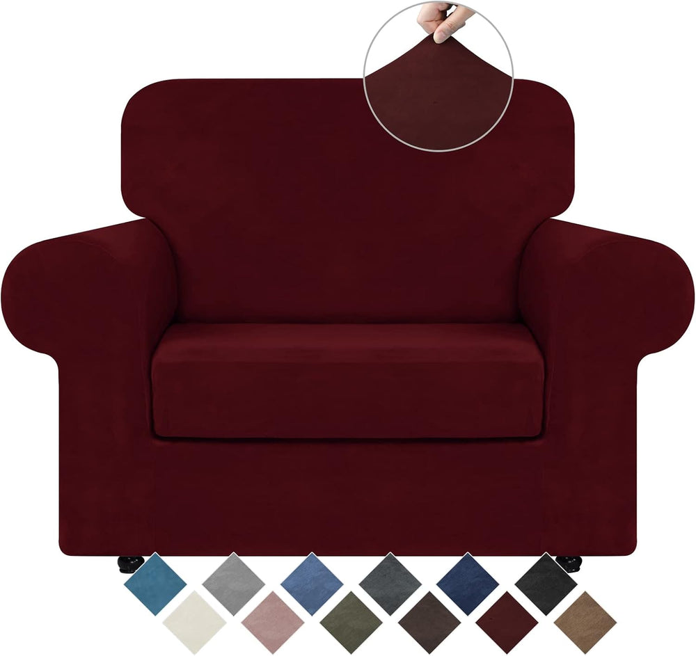 WEERRW Velvet Stretch 2 Pieces Chair Sofa Slipcovers Washable, Burgundy