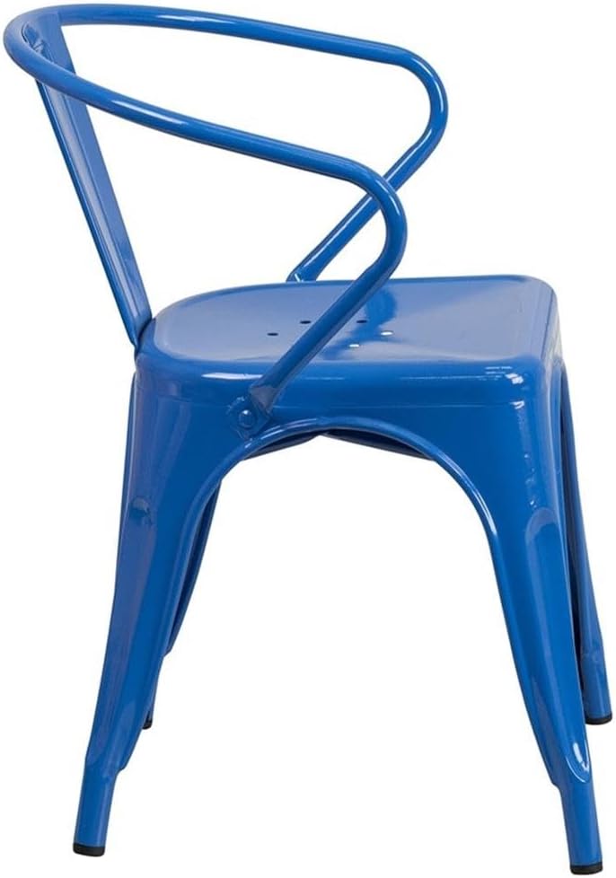 Flash Furniture Luna Commercial Grade Blue Metal Indoor-Outdoor Chair with Arms