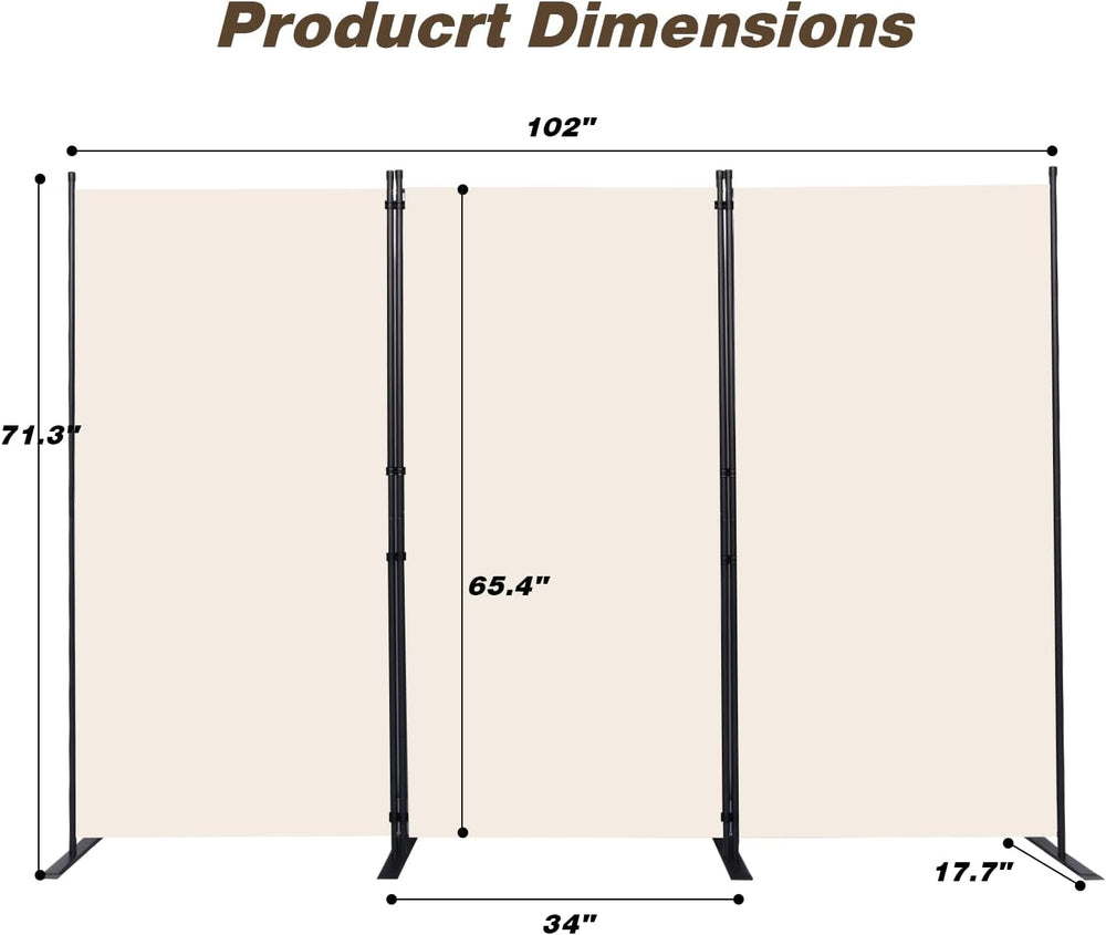 Room Divider, 3 Panel Folding Privacy Screens with Wider Feet, Beige