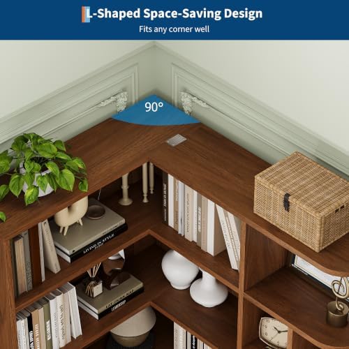 Garvee 74'' Tall Corner Bookshelf- 6-Tier Book Shelf with Drawer & Cabinet