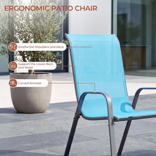 TLSUNNY 5 Pieces Patio Dining Set for 4, Glass Table and Textilene Chair