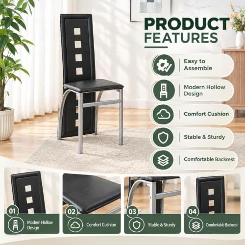 Karl home Dining Chairs Set of 4, PU Leather & Hollow High Back, Black