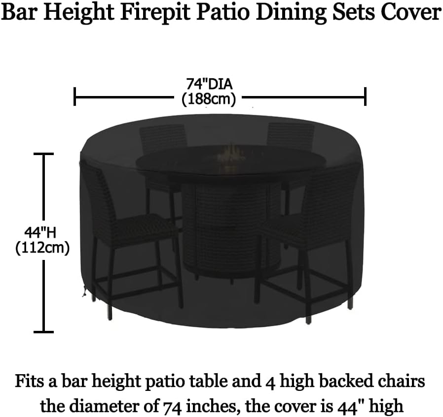 Bar Height Firepit Patio Dining Sets Cover Heavy Duty Waterproof 74 Inch Tall...