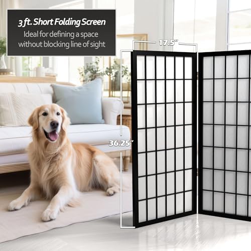 3 ft. Short Window Pane Shoji Screen - Black - 3 Panels