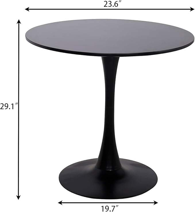 24" Round Dining Table for 2 MDF Table Top and Heavy Metal Dining Table Leg for Kitchen Dining Room Apartment Small Space(Black)