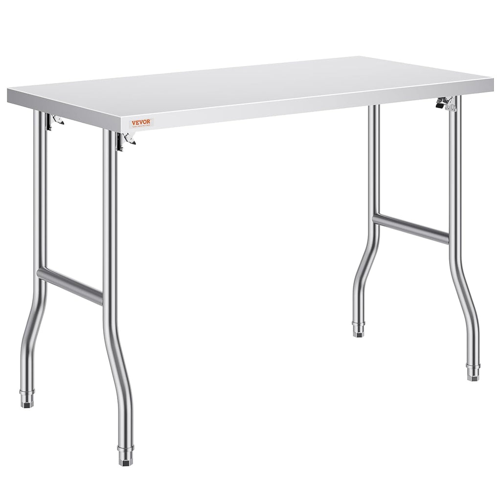 VEVOR Stainless Steel Foldable Work Table, 24 * 48 Inch Heavy Duty Food Outdoor Stainless Steel Worktable for Commercial Kitchen Restaurant