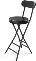 Folding Stool with Back Support, 24 Inch Portable Collapsible Bar Stool