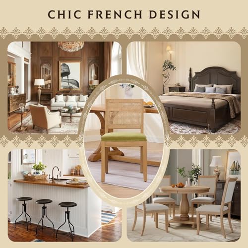 SoarFlash Kitchen French Dining Chairs Set of 4, Vintage Dining Chairs with Rattan Backrest, Wooden Framehouse Chairs for Living Room, Restaurant, Green