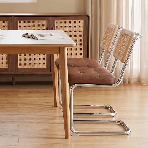 Rattan Dining Chairs, Faux Leather Dining Chairs Set of 4, Brown
