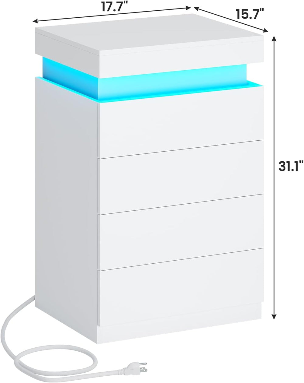 ADORNEVE White Nightstand with Drawers and LED Lights