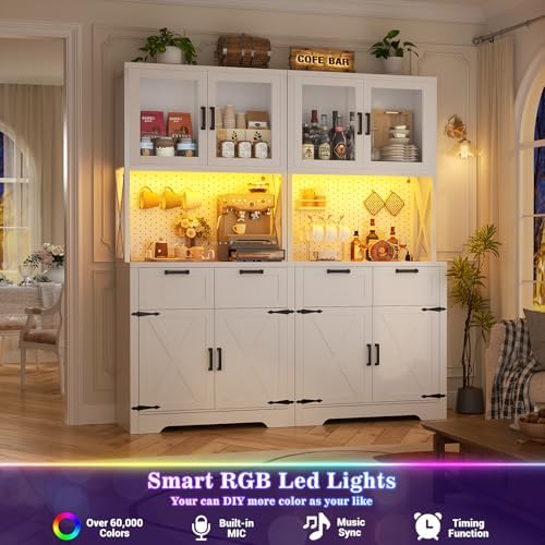 Unikito 71" Kitchen Pantry Cabinet with LED Light & Outlet, Microwave Stand