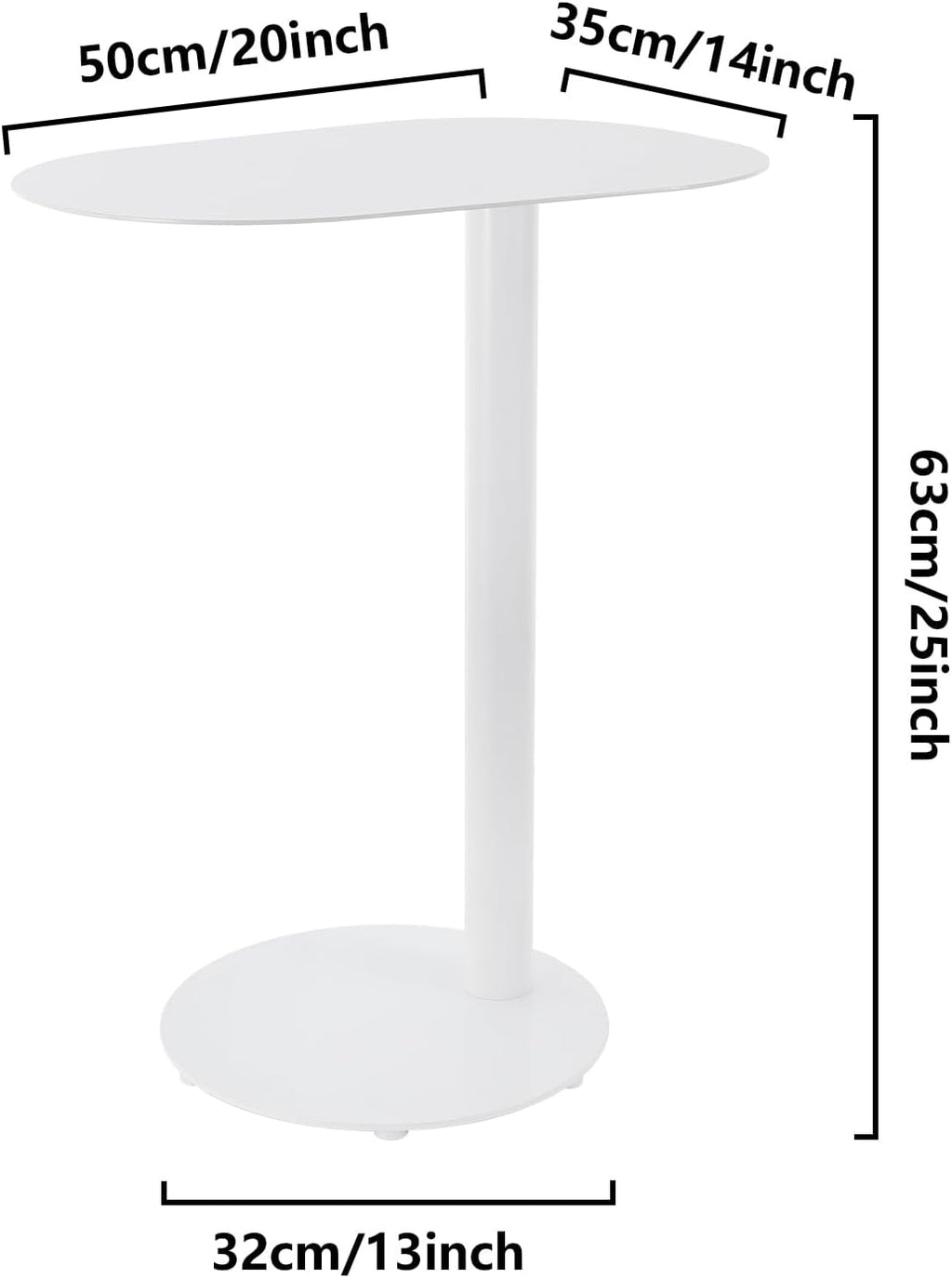 Modern C-Shaped Side Table, Metal End Table for Sofa Couch & Bed, 25in Tall Small Sofa Side Table for Living Room & Bedroom (White)