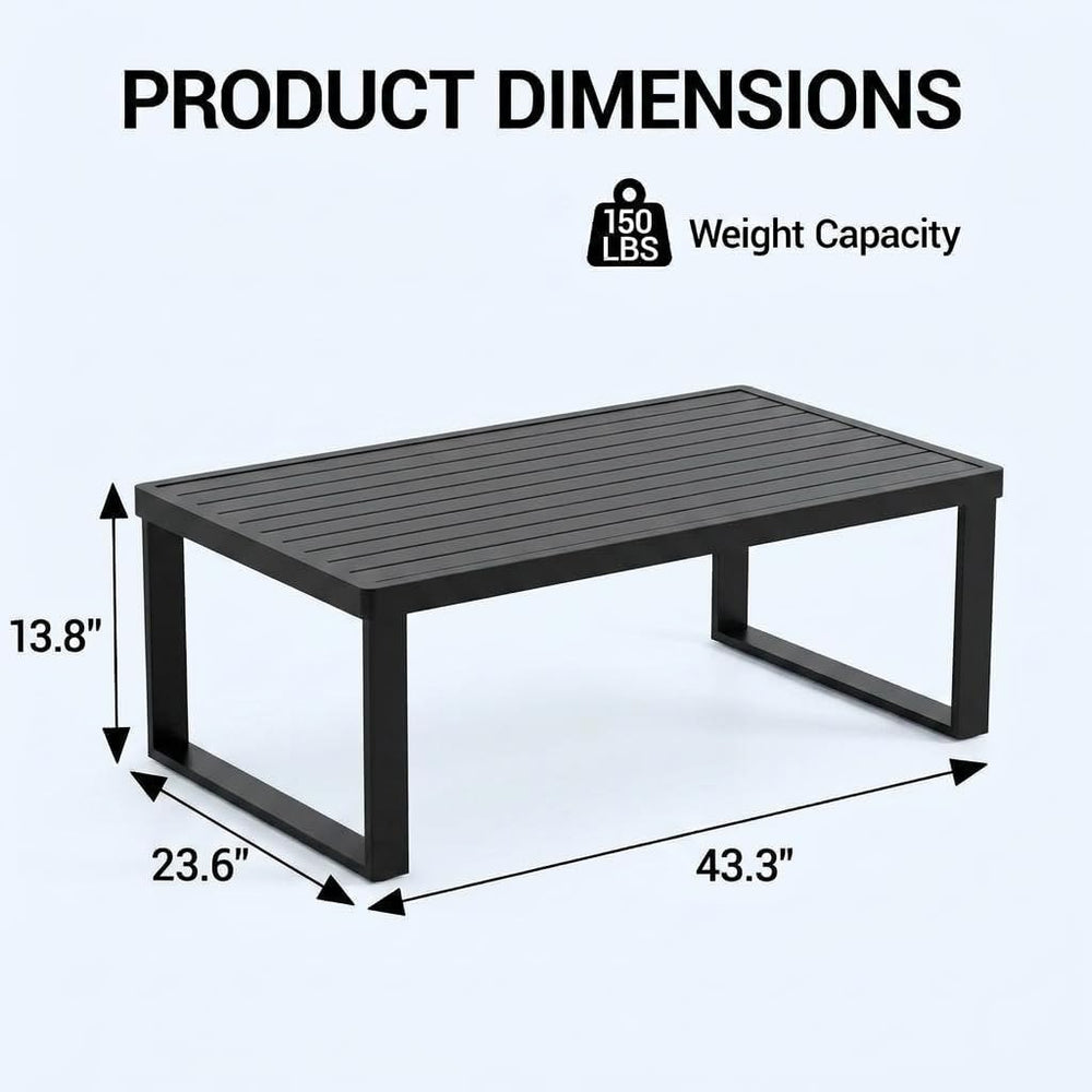Aluminum Outdoor Patio Coffee Table for Deck and Poolside(Black, All-Aluminum)