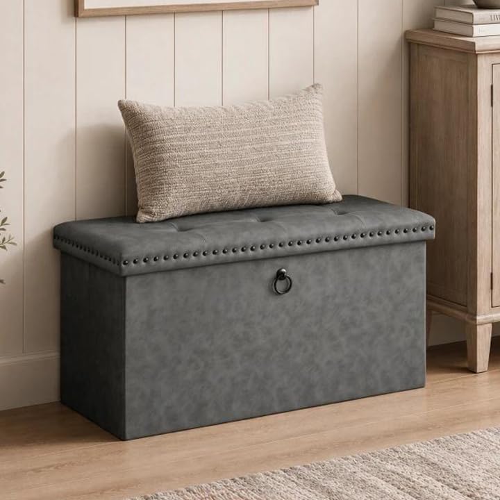 oakvivo 30 Inches Folding Storage Ottoman Bench, Leather End of Bed Foot Rest...