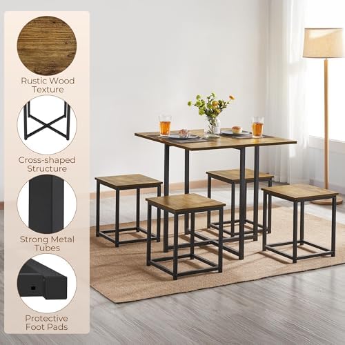 Yaheetech, Kitchen Table and Chairs Set for 4, Space Saving, Rustic Brown