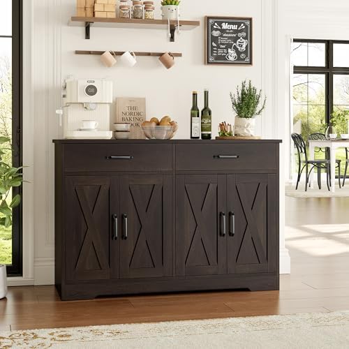 HOSTACK 47" W Kitchen Sideboard Buffet Cabinet with Storage Drawers, Brown