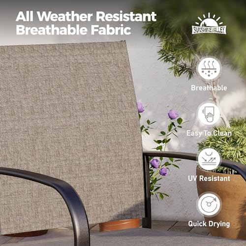 5pc Patio Dining Set for 4, Outdoor 42" Round Metal Table & 4 Brown Chairs