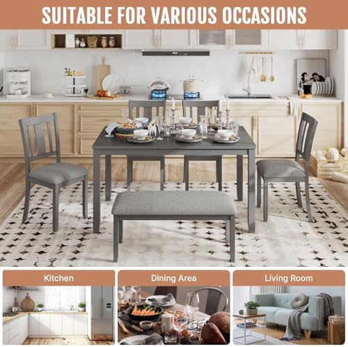 Zevemomo 6-Piece Solid Wood Dining Table Set, Dining Table Set for 6, Grey