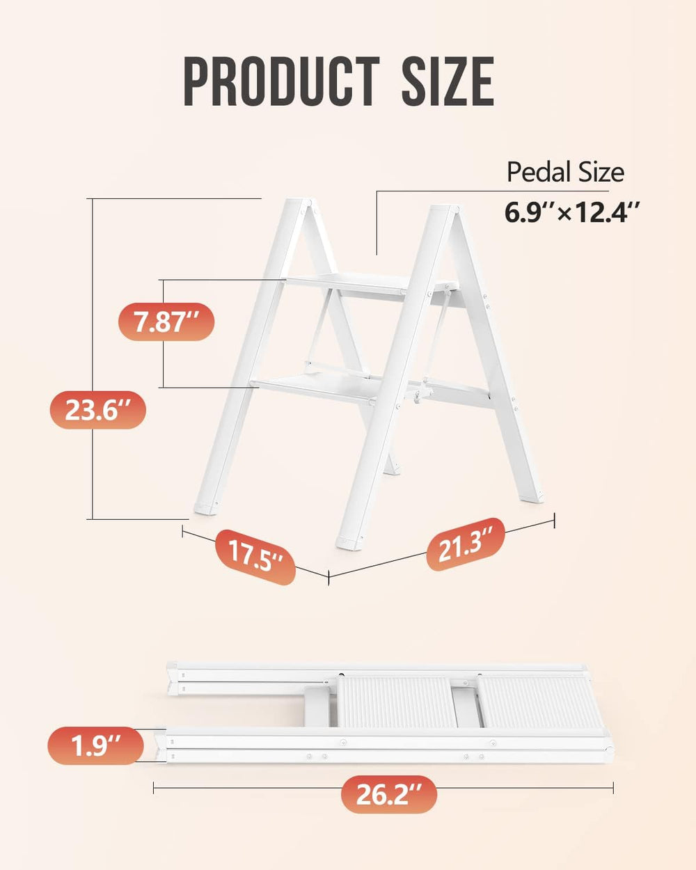 WOA WOA 2 Step Ladder, Foldable Step Stool, 200lbs Load, White