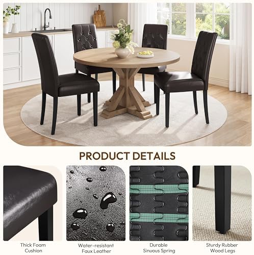 Yaheetech Dining Chairs Set of 6 Button Tufted Kitchen Chairs Brown