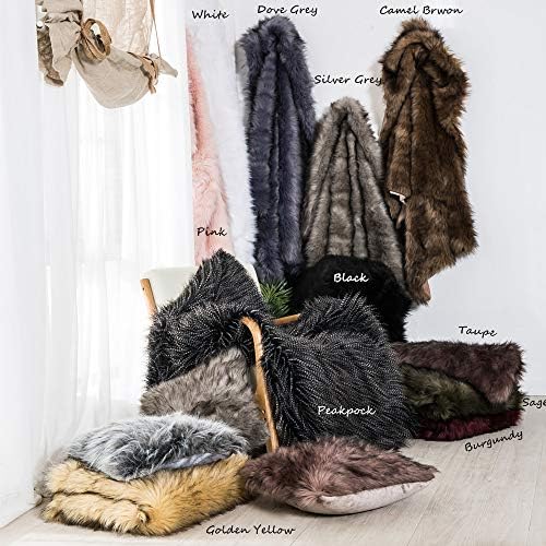 Luxury Plush Faux Fur Throw Blanket, Long Pile Golden Yellow with Black Tippe...
