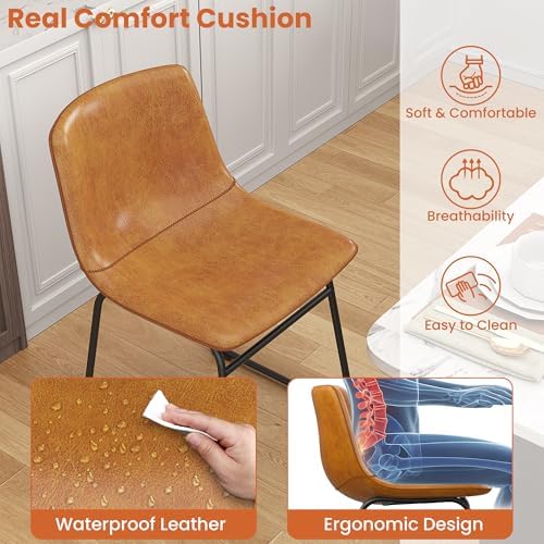 REONEY Dining Chairs Set of 6, 18" PU Leather Dinner Chairs, Brown
