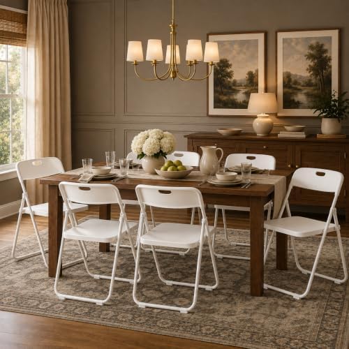 10 Pack White Plastic Folding Chairs, Portable Foldable Chair
