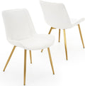 Dining Chairs Set of 2 PU Leather Armless Pearl White, Gold Legs