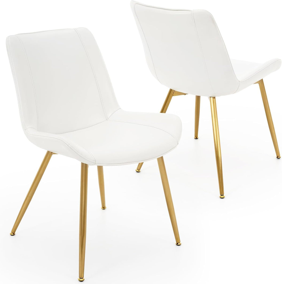 Dining Chairs Set of 2 PU Leather Armless Pearl White, Gold Legs