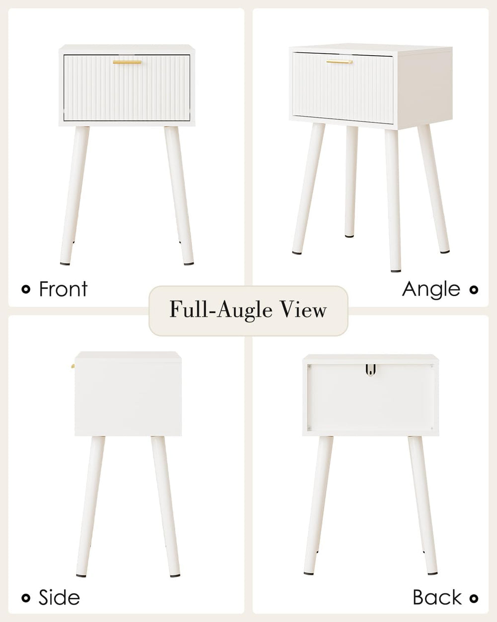 Night Stand Set 2, Modern Nightstand with Fluted Doors, White