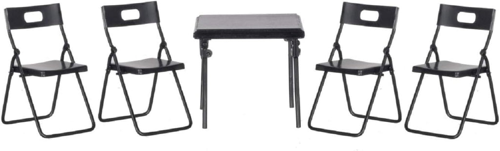 Aztec Imports, Inc. Dollhouse Miniature 5-Pc. Black Metal Folding Table & Chairs Set