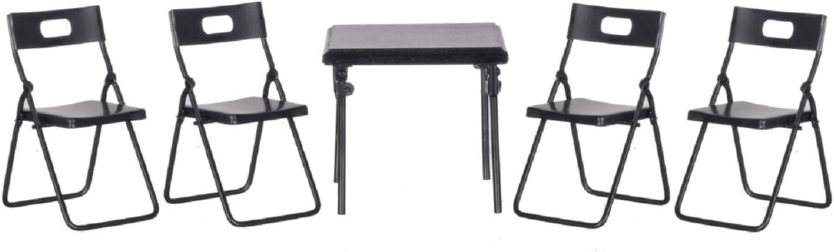 Aztec Imports, Inc. Dollhouse Miniature 5-Pc. Black Metal Folding Table & Chairs Set