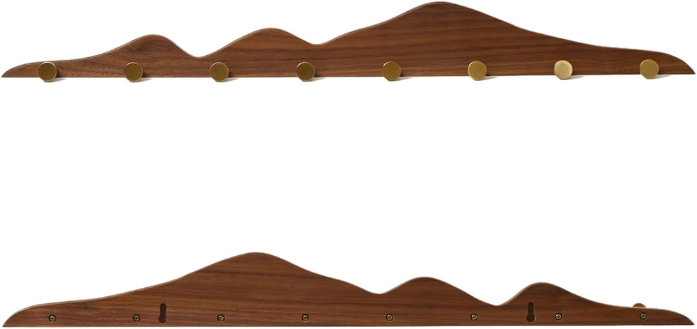Wall Coat Rack, Walnut Wood, 8 Hooks